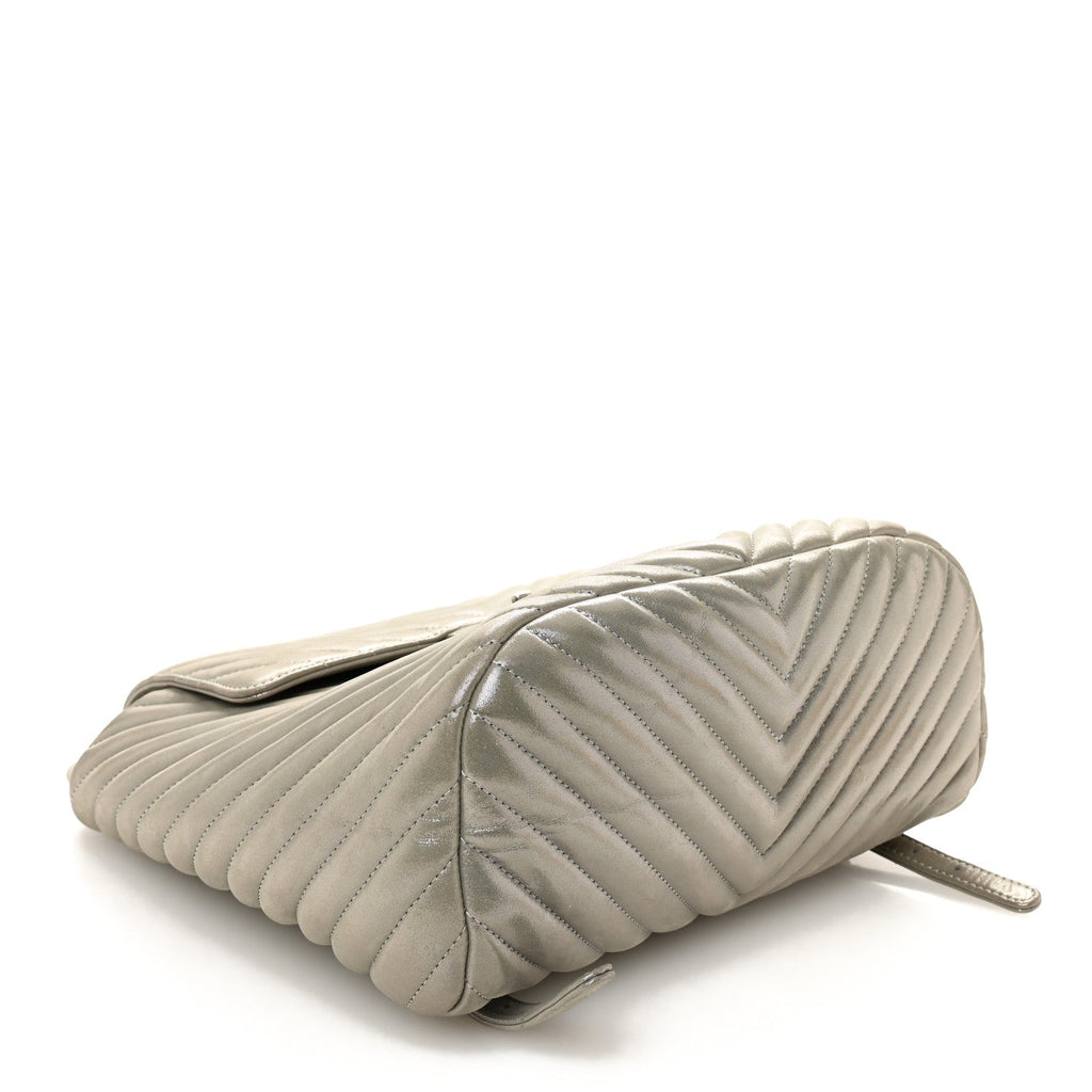 Iridescent Calfskin Chevron Quilted Small Urban Spirit Backpack Silver