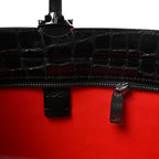 Patent Calfskin Crocodile Embossed Spikes Zipped Cabata Tote Black