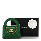 Shiny Aged Calfskin Quilted Mini Nano Kelly Shopper Green