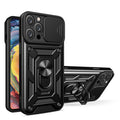 Kickstand Ring Holder With Slide Camera Cover Tpu Magnetic Car Mount For Apple Iphone 14 Pro Max In Black