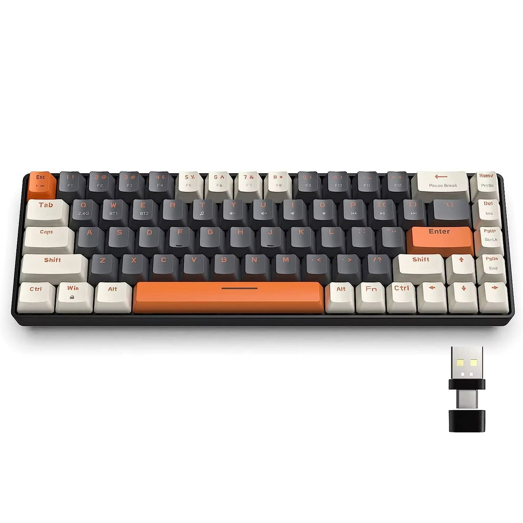 RK68 Wireless 60% Mechanical Keyboard with Bluetooth 5.0 and 2.4GHz Dual Mode Receiver, 68-Key Hot-Swappable Gaming Keyboard Red Switch