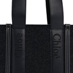 Felt Shiny Calfskin Medium Woody Ribbon Tote Obscure Navy
