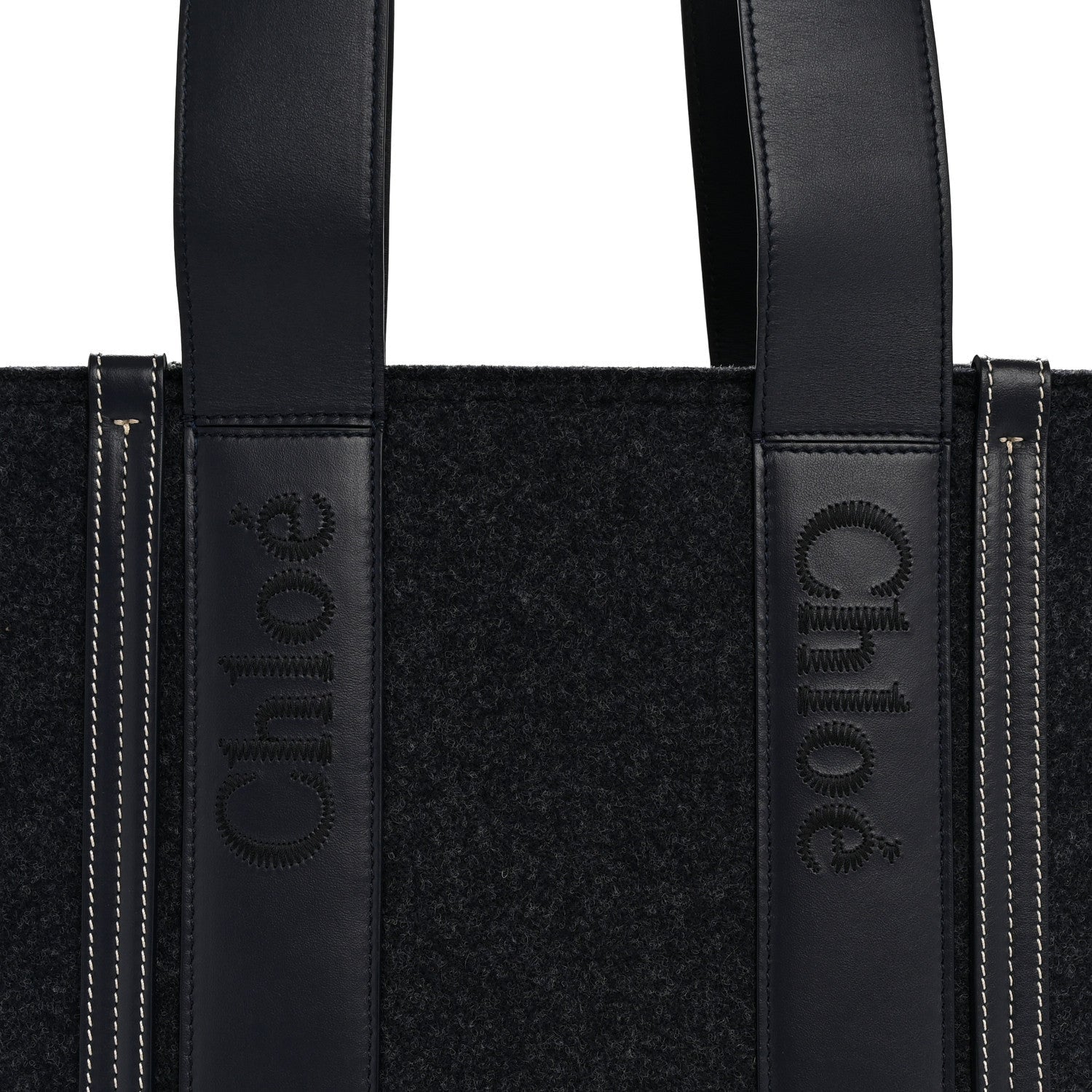 Felt Shiny Calfskin Medium Woody Ribbon Tote Obscure Navy
