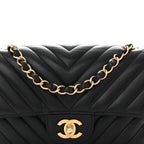 Lambskin Chevron Quilted Mini Rectangular Flap Black