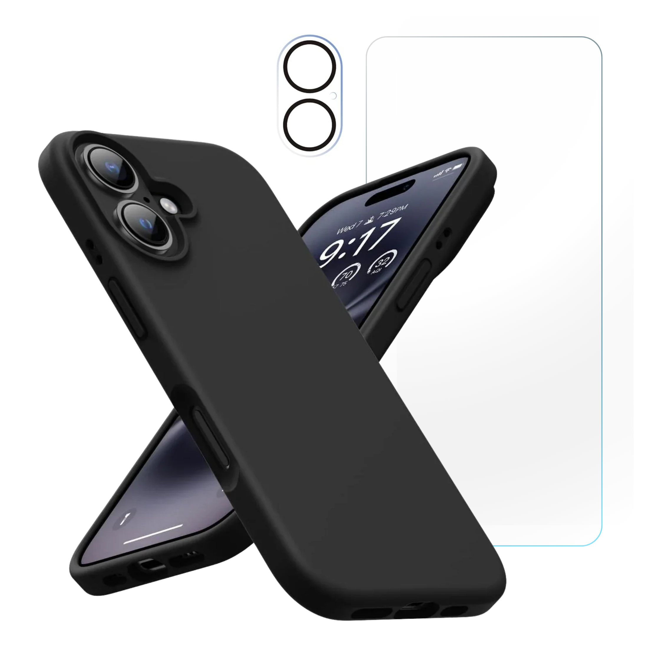 Entronix Bundle Compatible with iPhone 16 - Liquid Silicone Case, 1 Clear Screen Protectors & 1 Camera Lens Protectors