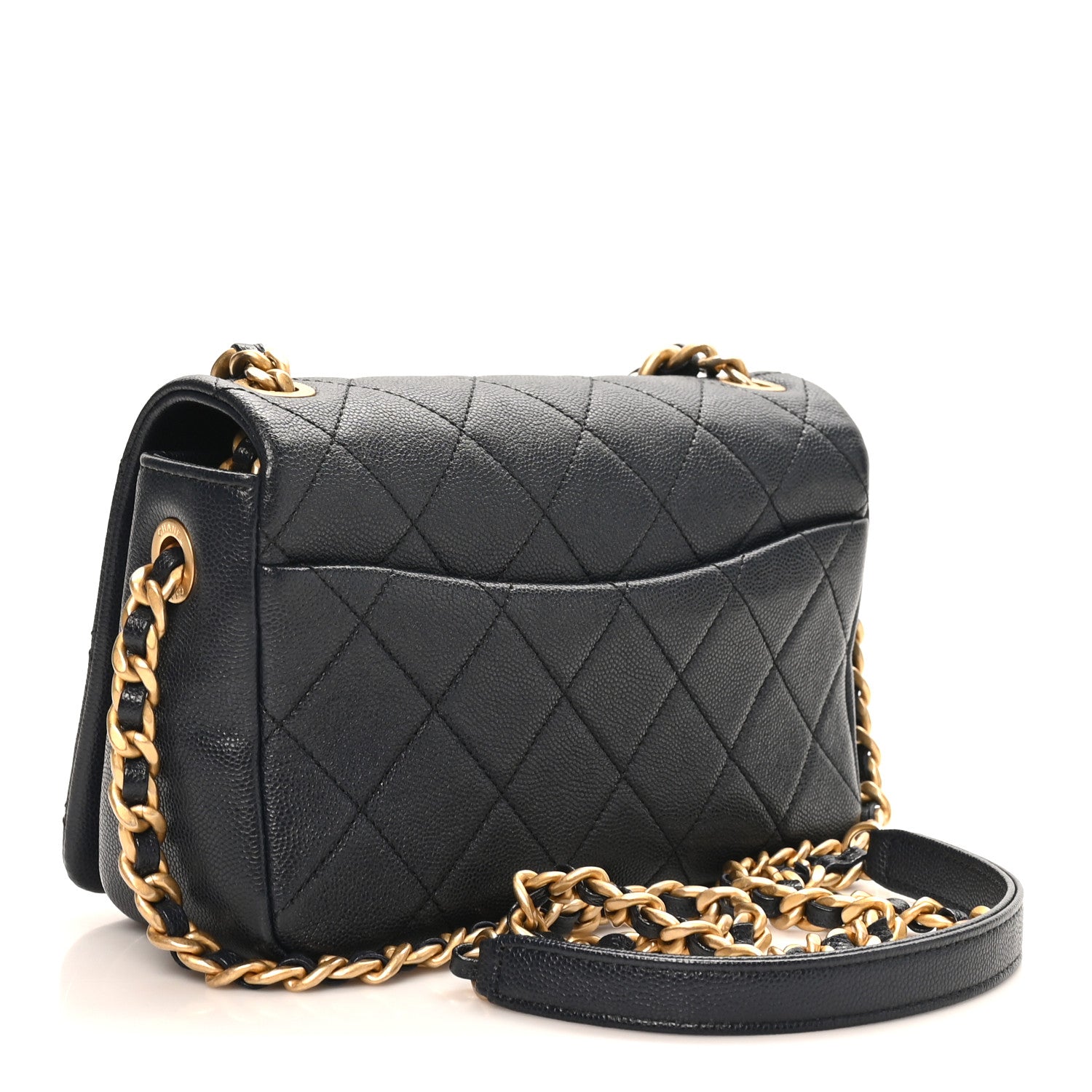 Caviar Quilted Small Fashion Therapy Flap Bag Navy Blue