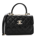Lambskin Crystal Quilted Mini Trendy CC Dual Handle Flap Bag Black