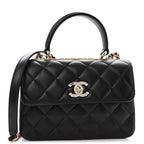 Lambskin Crystal Quilted Mini Trendy CC Dual Handle Flap Bag Black