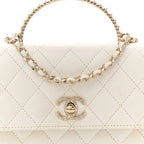 Lambskin Quilted Crystal Top Handle Rectangular Flap White