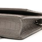 Calfskin Crocodile Embossed Kate Monogram Tassel Chain Wallet Fog