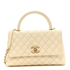 Caviar Quilted Small Coco Handle Flap White