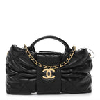 Lambskin Quilted Mini Bow Bag Black