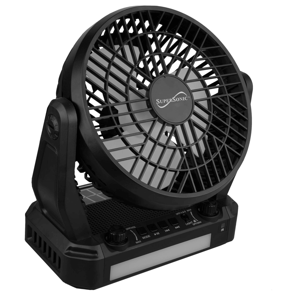 Solar-Powered BT Speaker with FM Radio, LED Flashlight & Fan