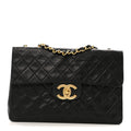 Lambskin Quilted XL Jumbo Single Flap Black