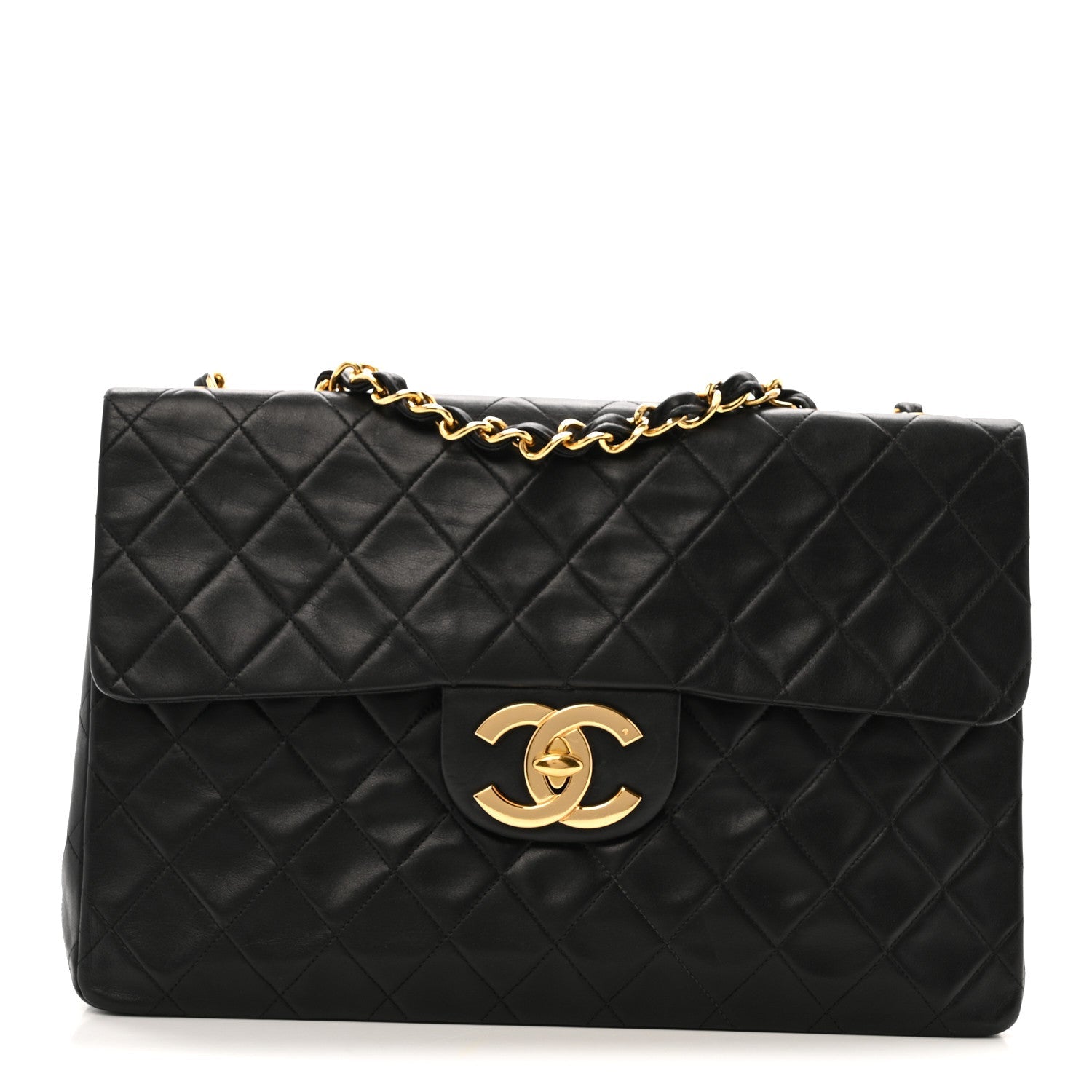 Lambskin Quilted XL Jumbo Single Flap Black