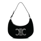 Velvet Strass Triomphe Ava Shoulder Bag Black