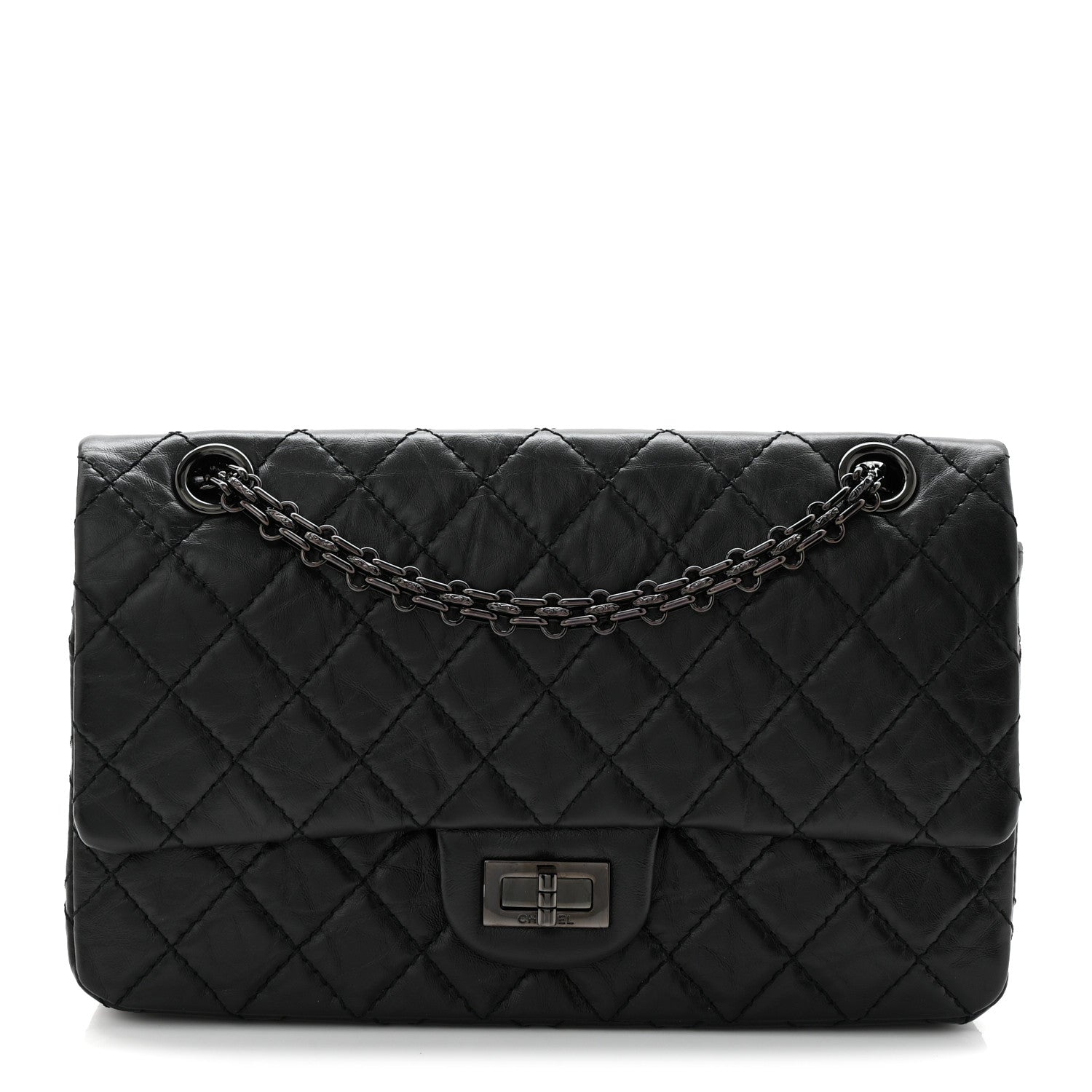 Aged Calfskin Quilted 2.55 Reissue 225 Flap So Black