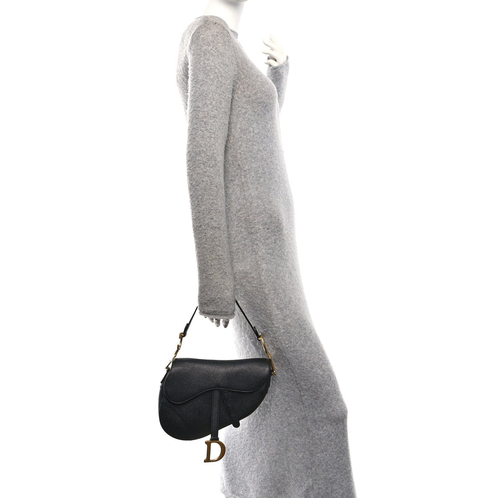 Grained Calfskin Saddle Bag Black