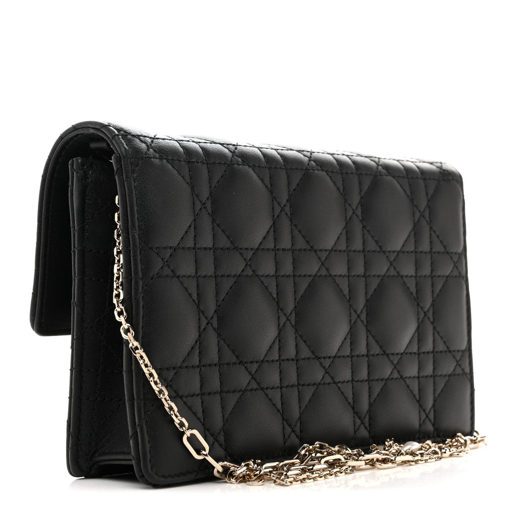 Lambskin Cannage Chain My Dior Daily Chain Pouch Black