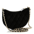 Velvet Crystal Quilted Chain Hobo Black