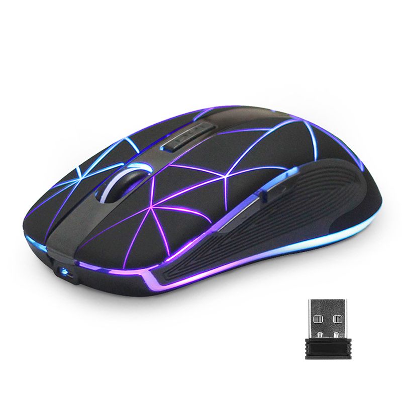RM200 Wireless Mouse,2.4G Wireless Mouse 5 Buttons Rechargeable Mobile Optical Mouse with USB Nano Receiver,3 Adjustable DPI Levels,Colorful LED Lights for Notebook,PC,Computer-Black