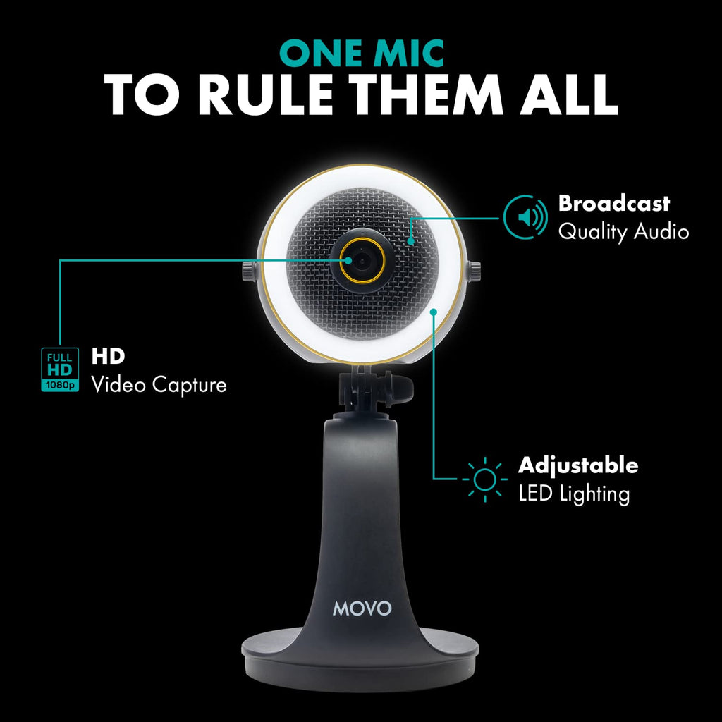 Movo WebMic HD Pro All-in-One Webcam with Mic and Ring Light in Silver
