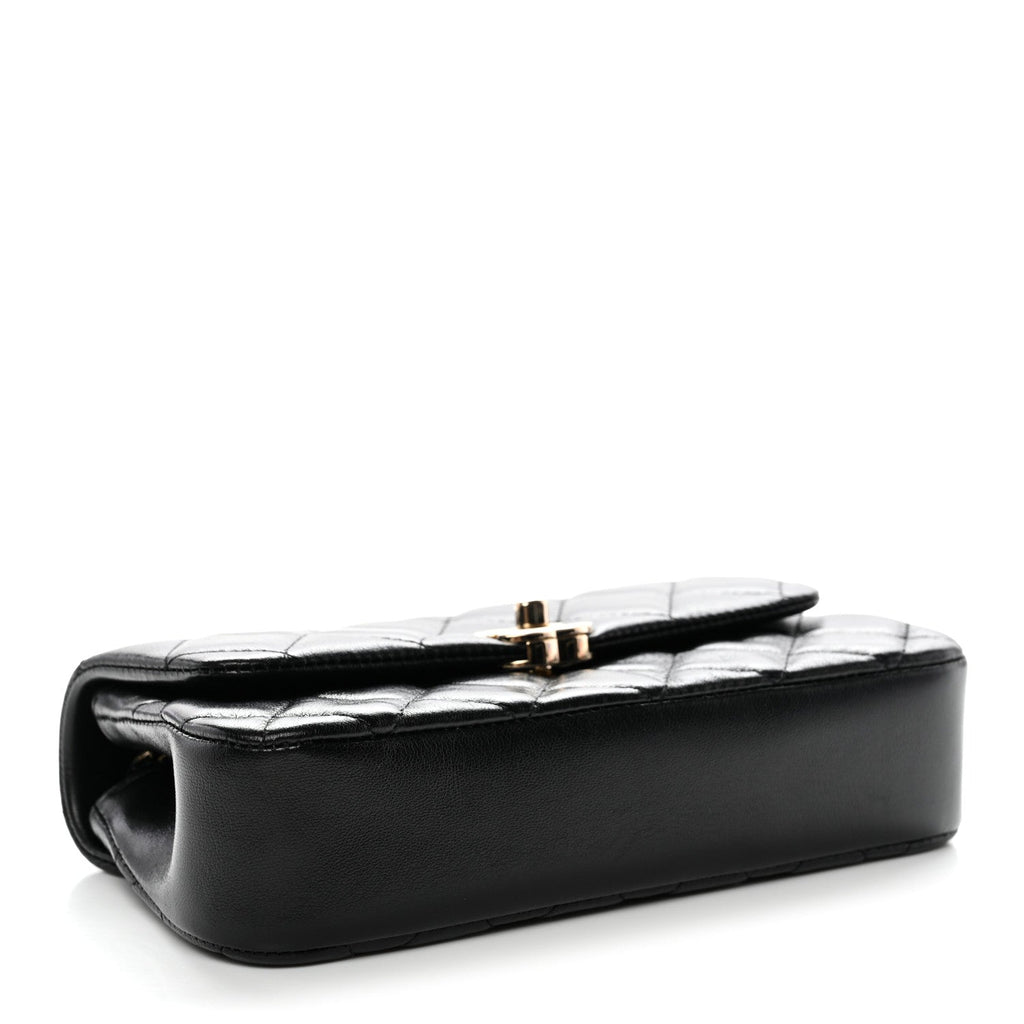 Lambskin Quilted Rectangular Phone Holder Clutch With Chain Black
