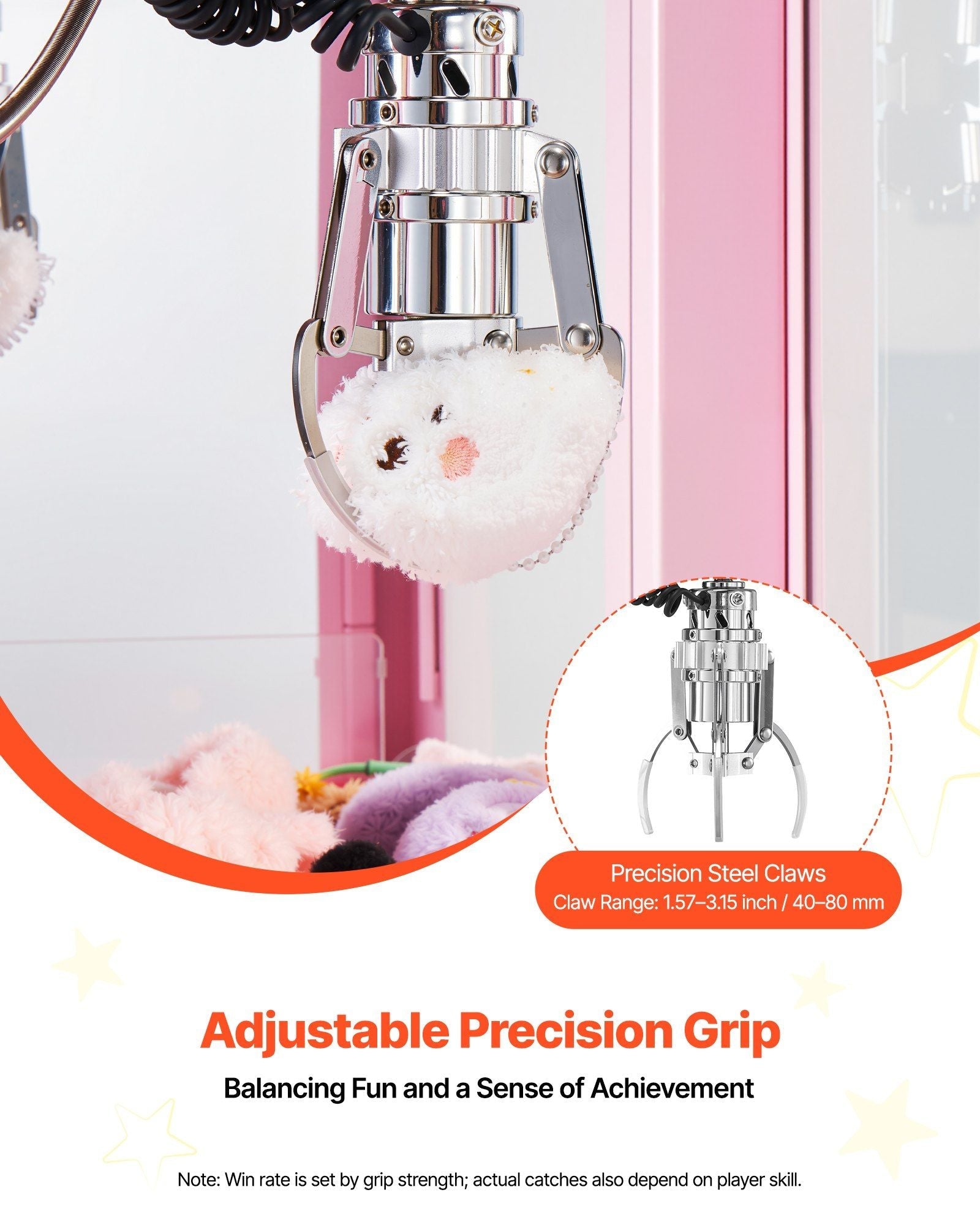 Claw Crane Machine, Medium-Sized Arcade Game Machine with Light & Sound, Adjustable Steel Claws, Precise Toy Candy Grabber Prize Dispenser Vending Toy, for Commercial Home Parties Cinema, Pink