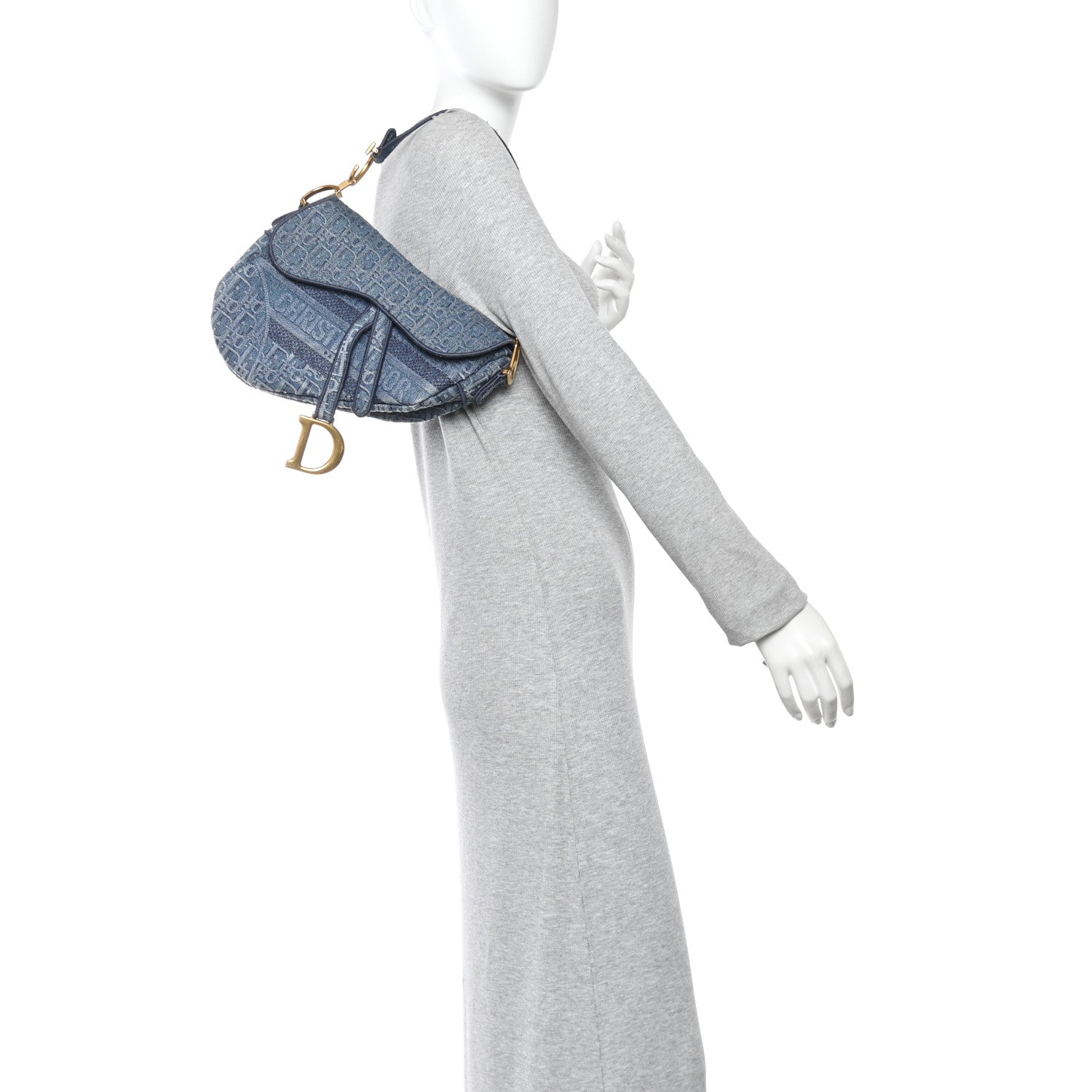 Oblique Embroidered Saddle Bag Denim Blue