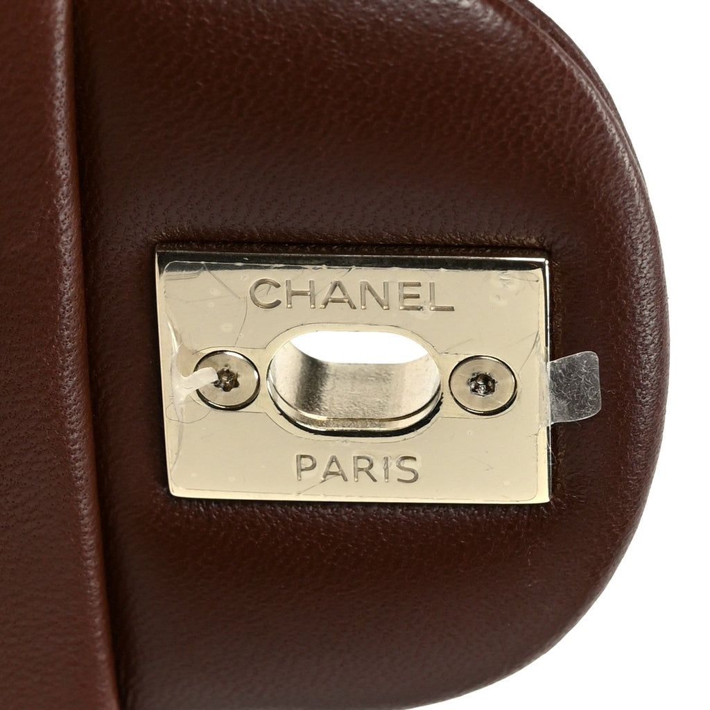 Lambskin Quilted Mini Top Handle Rectangular Flap Dark Brown