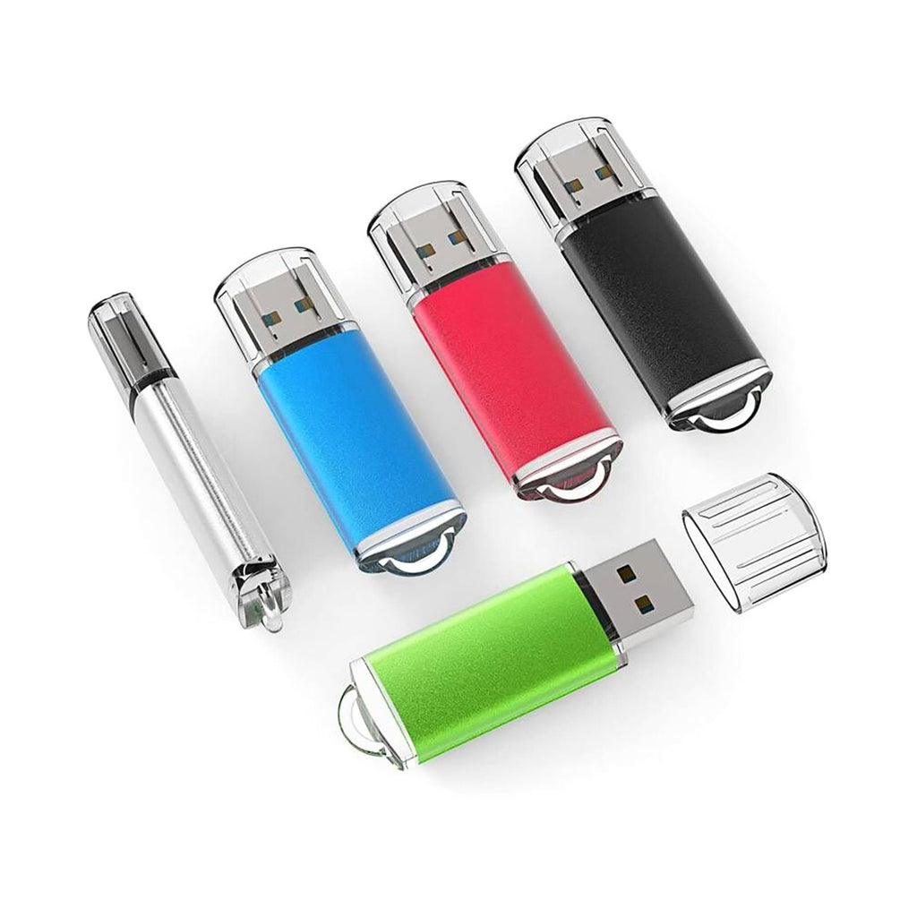 5 Pack 64GB USB 2.0 Flash Drive Memory Stick Thumb Drives (5 Mixed Colors: Black Blue Green Red Silver)