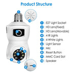WiFi Bulb Security Camera with Two-Way Audio, AI Motion Detection APP Alert, 360° PTZ Wireless Camera for Home Security