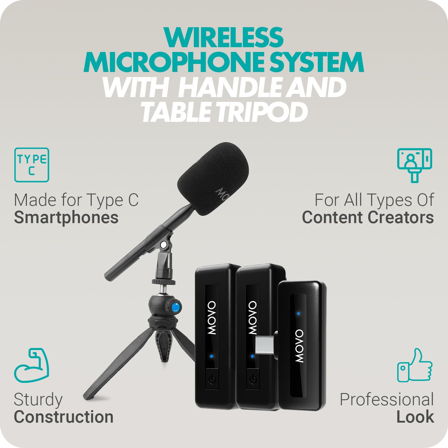 Movo Wireless Mini UC-Duo USB-C Wireless Microphone for iPhone 15/16/Android