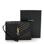 Grain De Poudre Matelasse Chevron Monogram Envelope Clutch Black