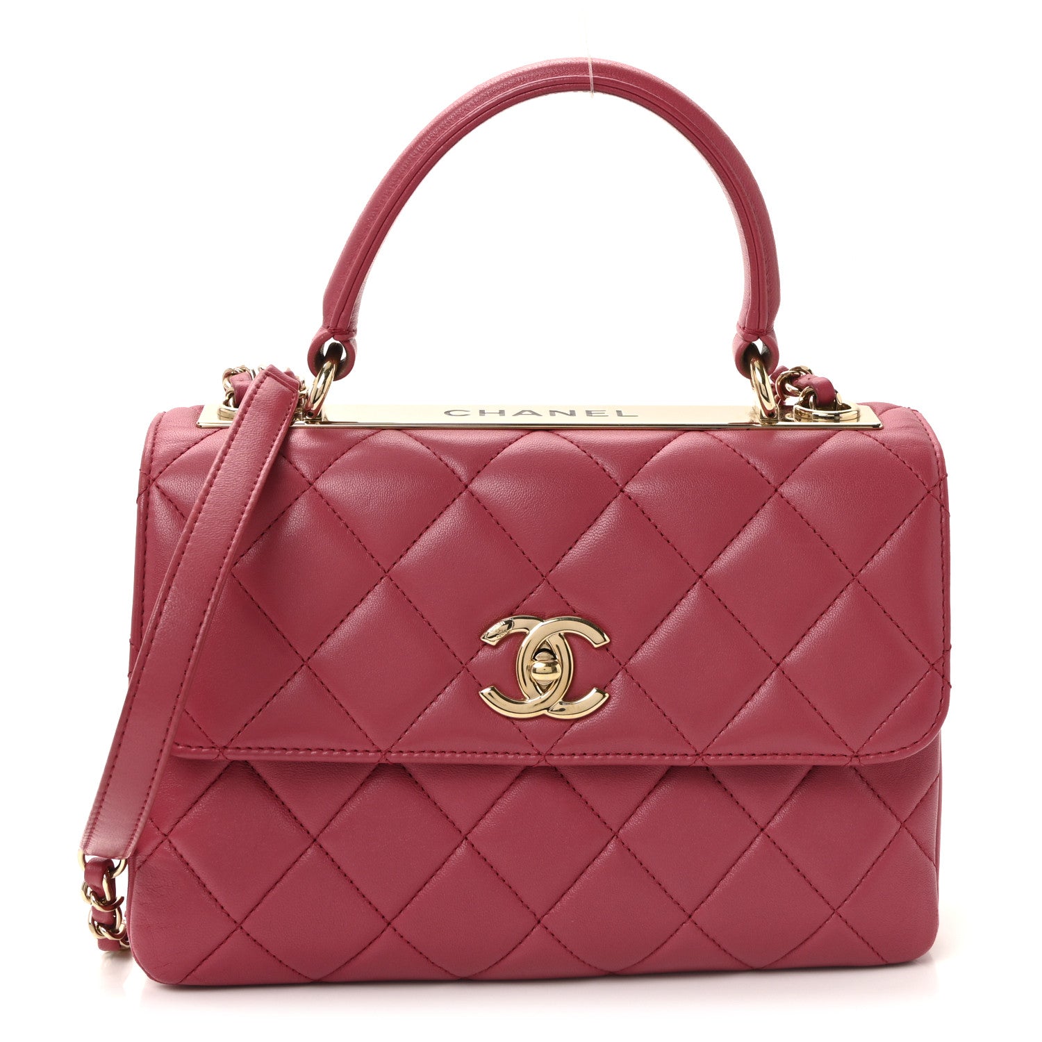 Lambskin Quilted Small Trendy CC Flap Dual Handle Bag Dark Pink