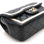 Shiny Lambskin Quilted Half Mini Flap Black Beige
