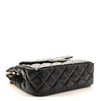 Shiny Crumpled Calfskin Quilted Small Wavy CC Hobo Black