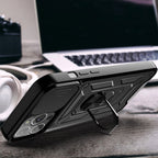Kickstand Ring Holder & Slide Camera Cover Magnetic Car Mount For Apple Iphone 13 Pro In Black