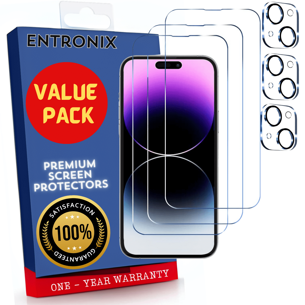 Entronix Clear Screen Protector & Camera Lens Protector Compatible with iPhone 15 Plus - 6-Piece Combo