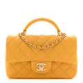 Lambskin Quilted Mini Top Handle Rectangular Flap Yellow