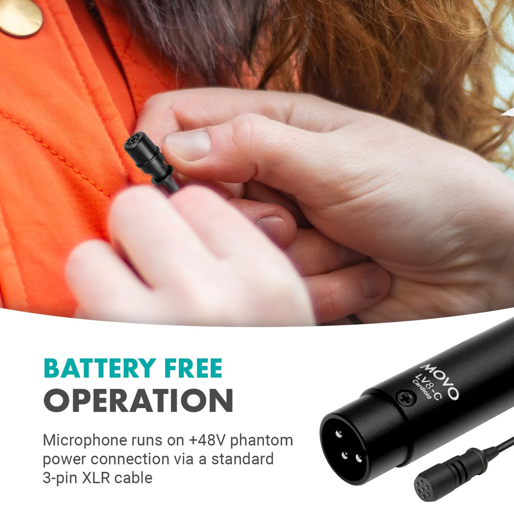 Movo LV8-C Broadcast-Quality XLR Lavalier Mic - Cardioid Condenser