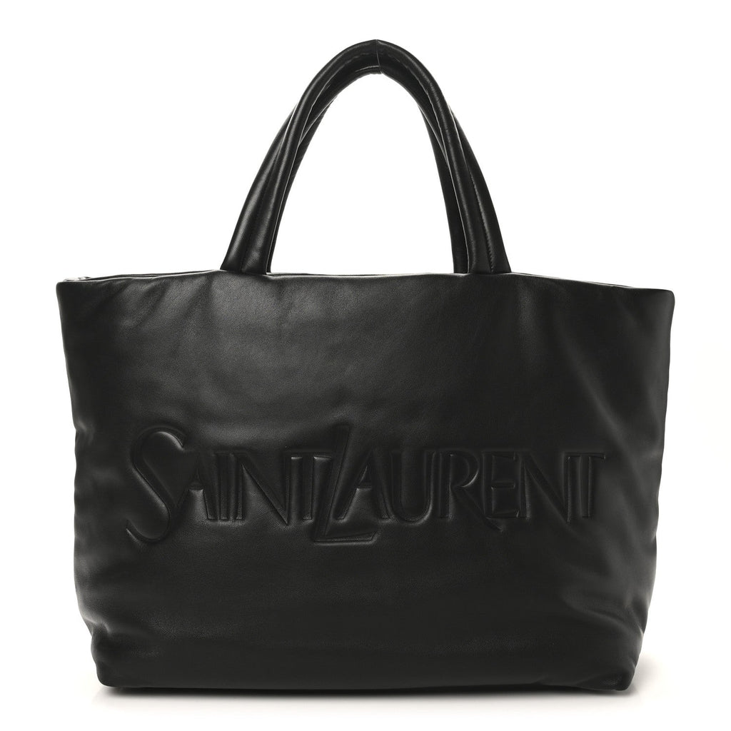 Lambskin Wide Puffer Tote Black