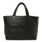 Lambskin Wide Puffer Tote Black
