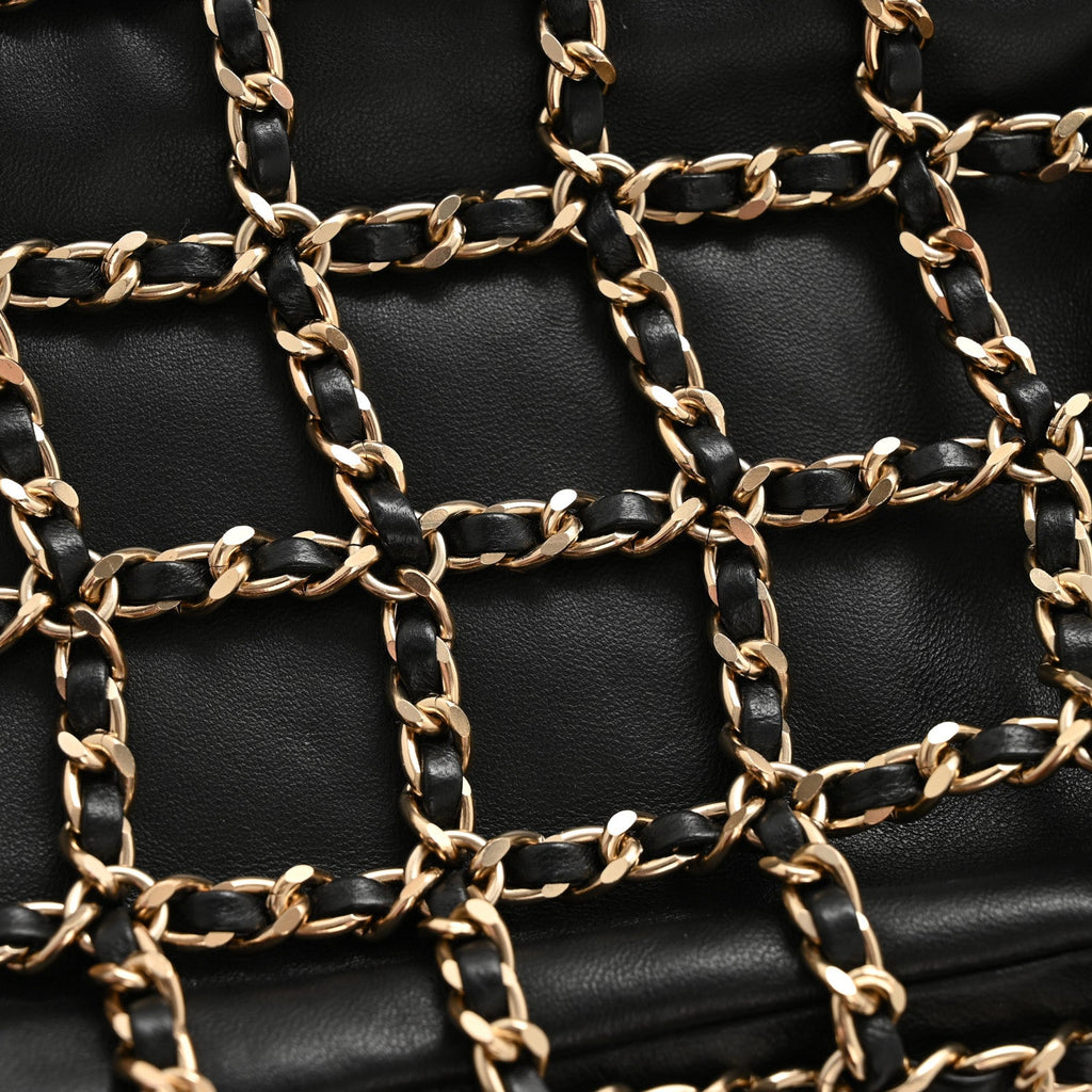 Lambskin Chain Frame Shoulder Bag Black