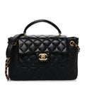 Caviar Calfskin Quilted Small Top Handle Flap Black