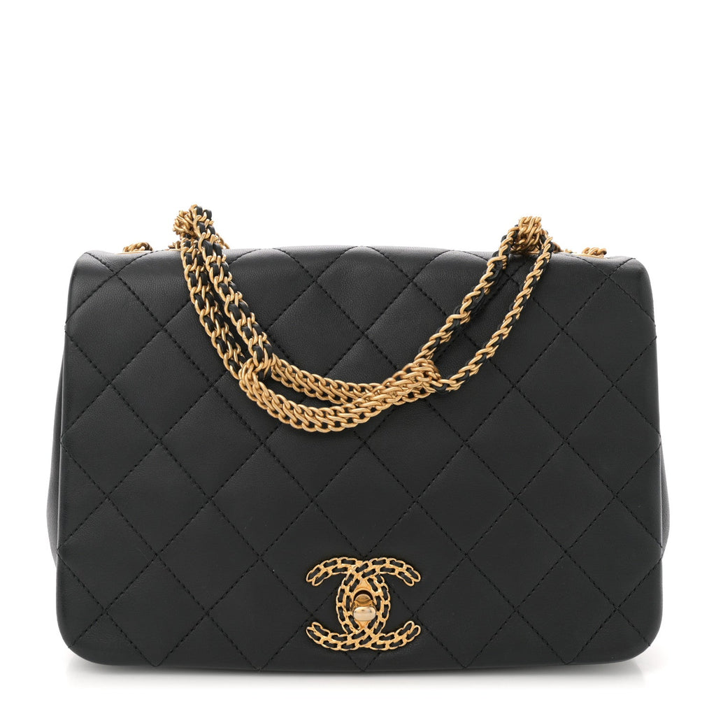 Lambskin Quilted Chain To Chain Flap Black