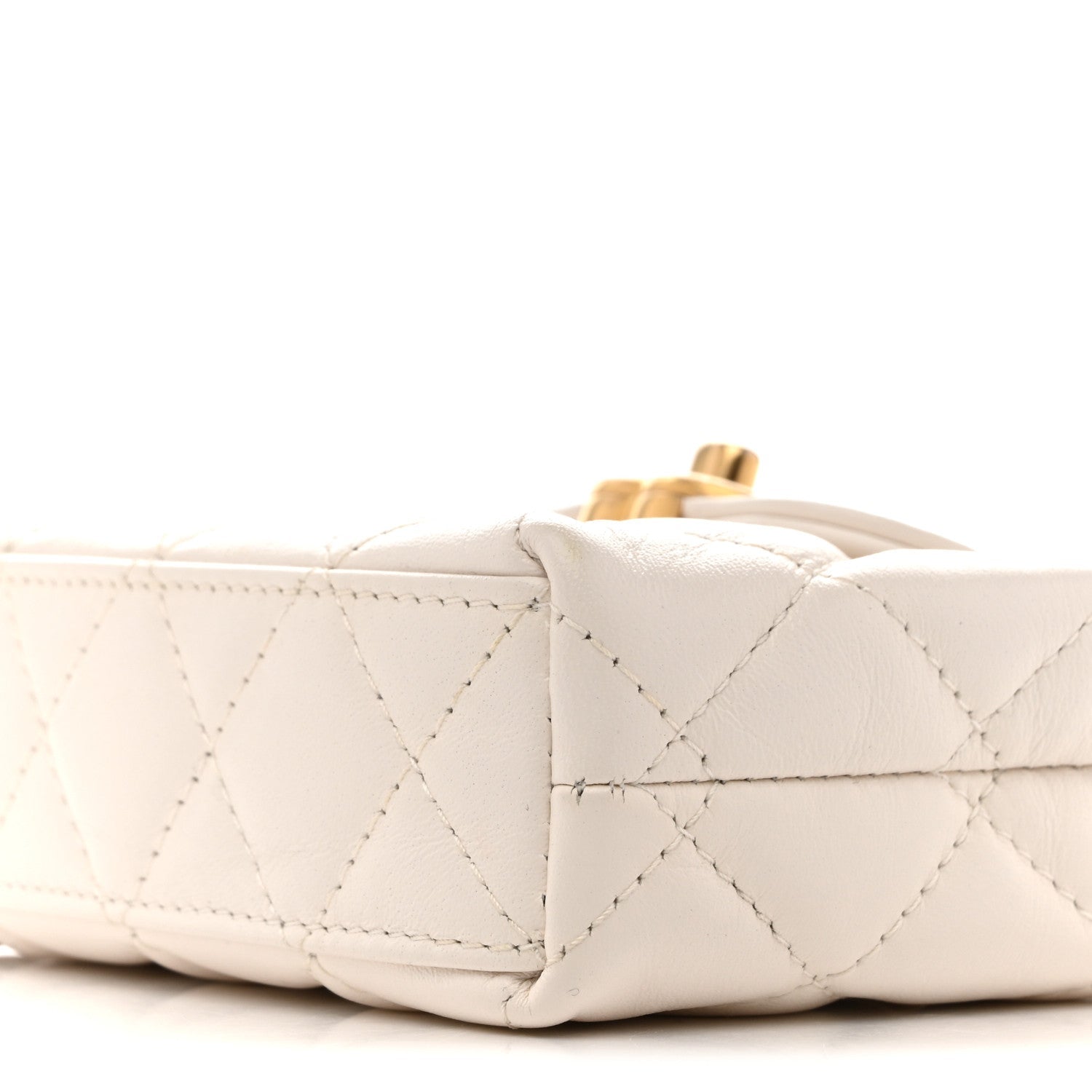 Shiny Aged Calfskin Quilted Mini Nano Kelly Shopper White