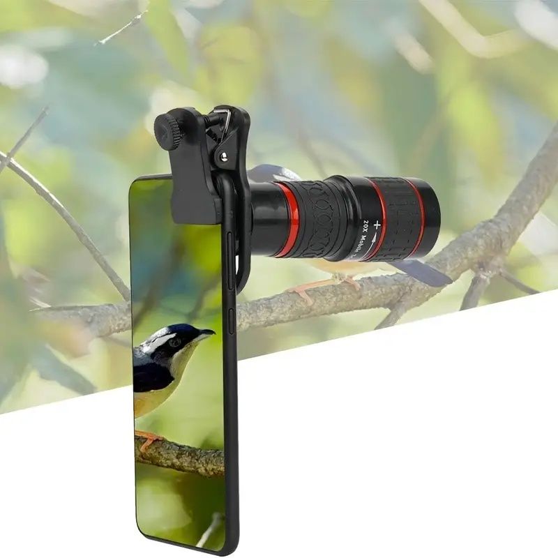 Mobile Phone Attachment Lens, Mobile Zoom Lens, Mobile Camera and Accessories, 8X, 12X, 20X, Smartphone and Tablet Long Focus Telephoto with Clip, Black