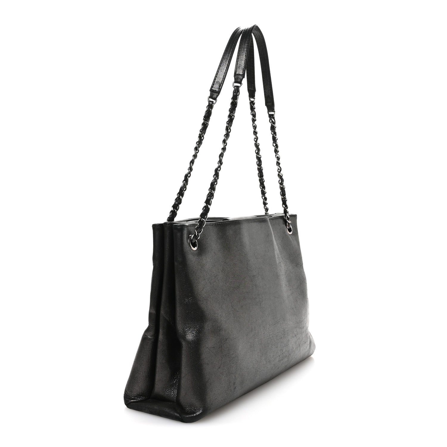 Iridescent Calfskin CC East West Shopping Tote Black