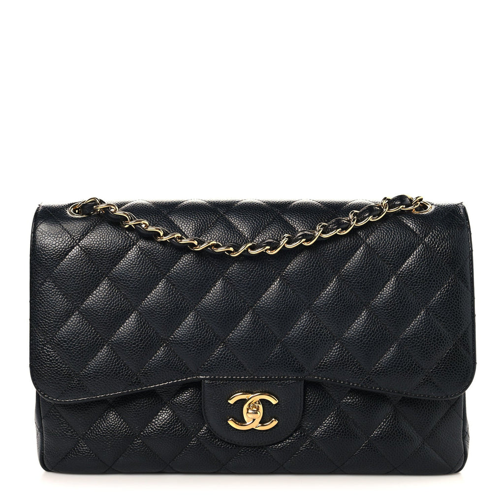 Caviar Quilted Jumbo Double Flap Black